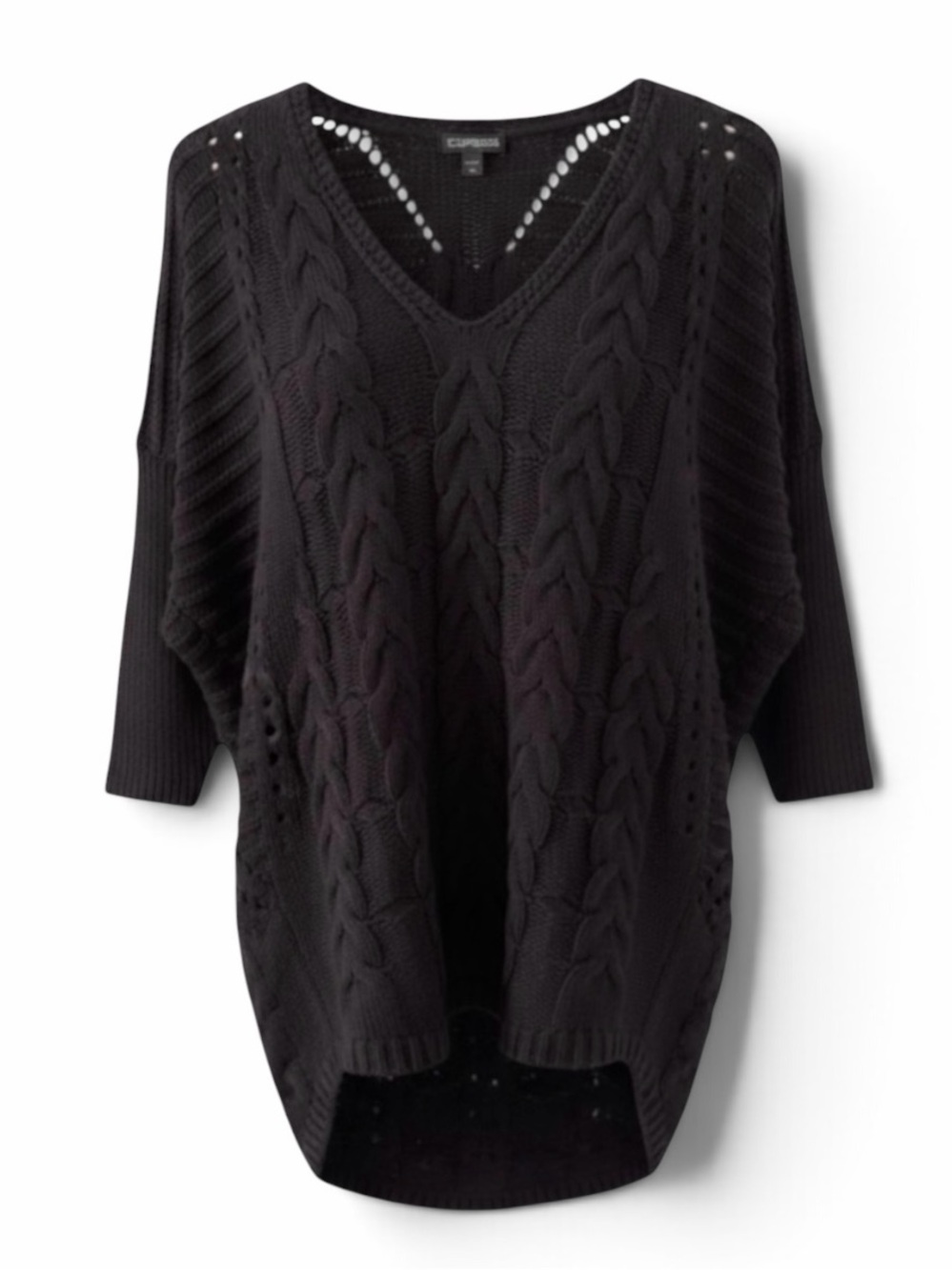 Express Black V-Neck 3/4 Sleeve Cable Knit Sweater Size Small